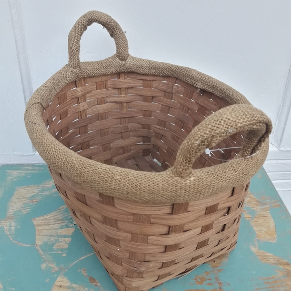 Christmas Basket Boho Woven Wicker Basket Tweed Linen with Handles Burlap Trim - Picture 6 of 11